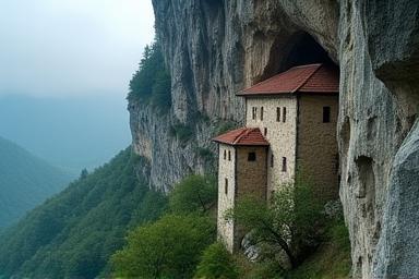 Sumela Monastery built into a cliff face near Trabzon