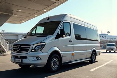 Comfortable transfer van waiting at an airport